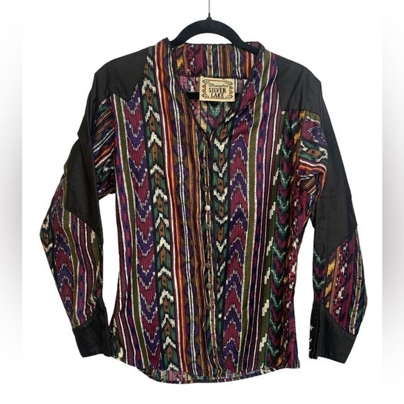 Vintage 80s Rodeo Wrangler Silver Lake Western Aztec Button Down Shirt - Picture 5 of 9